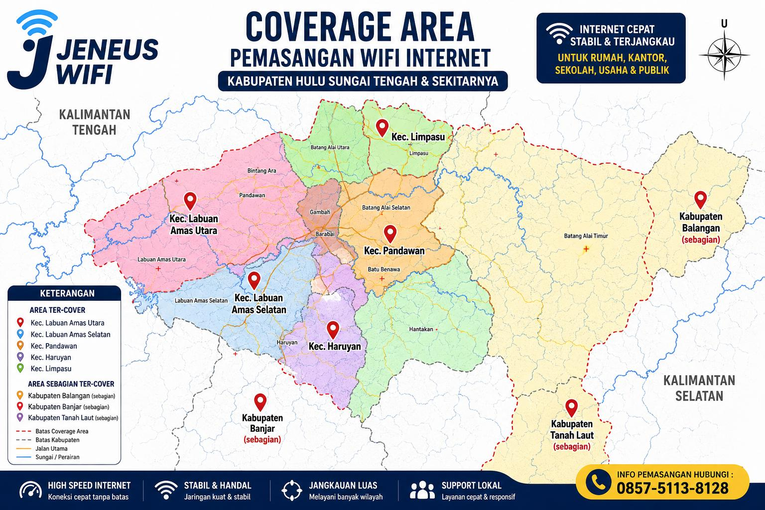 Peta coverage JENEUS.ID untuk Kalimantan Selatan dan Tengah